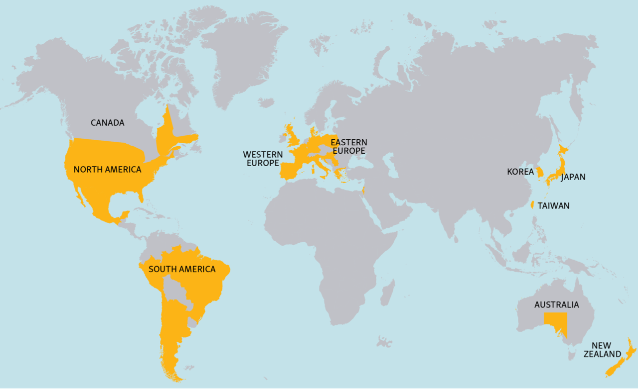 Global map highlighting the 27 countries where Horizon Sjögren studies are taking place.